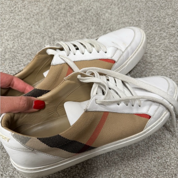 Burberry White and Beige Check Sneakers